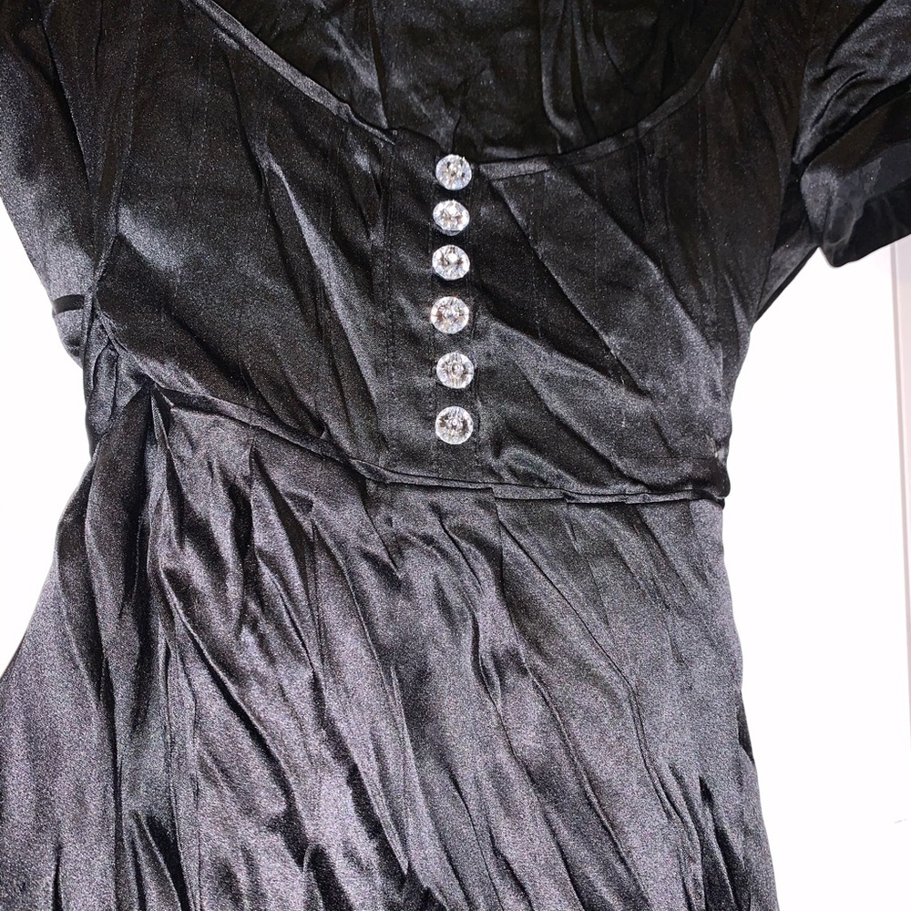 BEBE satin rhinestone studded tie cocktail dress